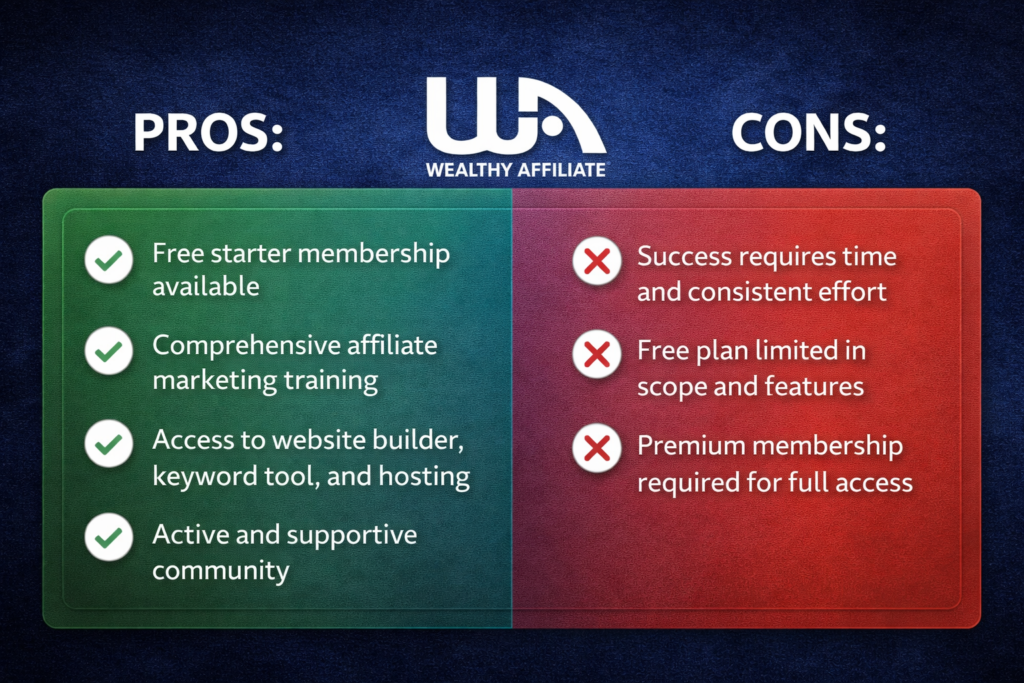 Pros and Cons of Wealthy Affiliate. 