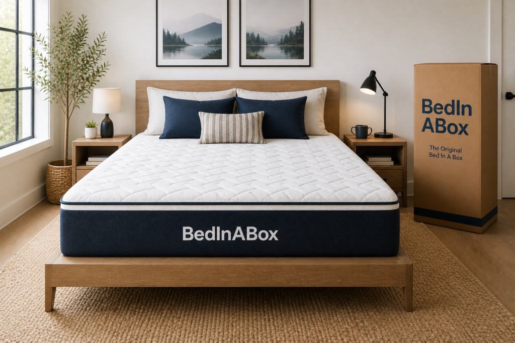 Best mattress in a box setup in a bedroom.
