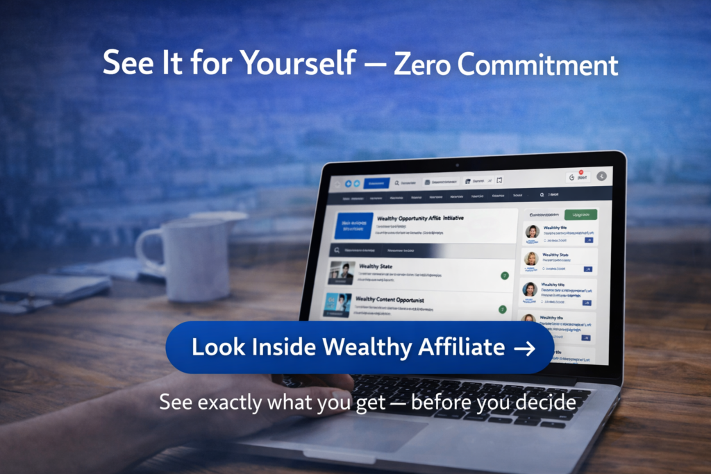 See Wealthy Affiliate for yourself. Zero commitment. 
