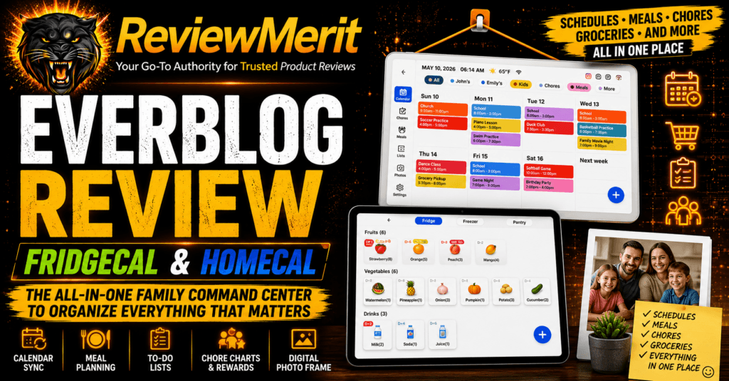 Everblog Review featuring FridgeCal and HomeCal digital family organizers for schedules, meals, chores, groceries, and home planning