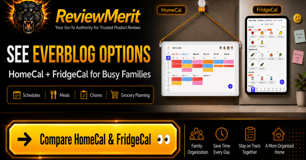 Everblog HomeCal and FridgeCal comparison for busy families with schedules, meals, chores, grocery planning, and home organization